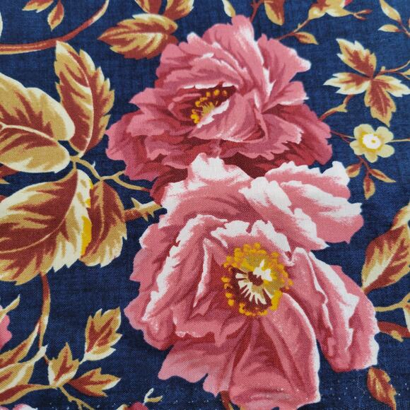 Boundless Cotton Fabric Heritage Home Floral Navy Pink Peony 3 YDS x 43” - Picture 14 of 16